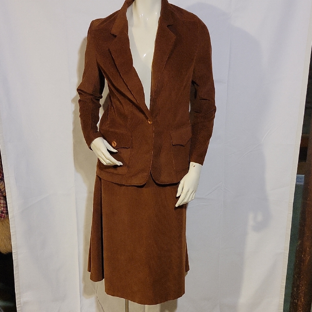 Vintage Brown Corduroy Blazer and Skirt Set